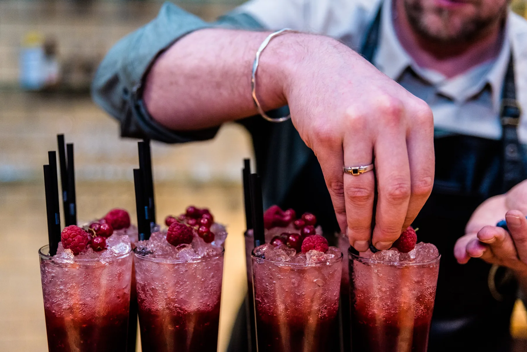Raspberry drinks ready to serve.