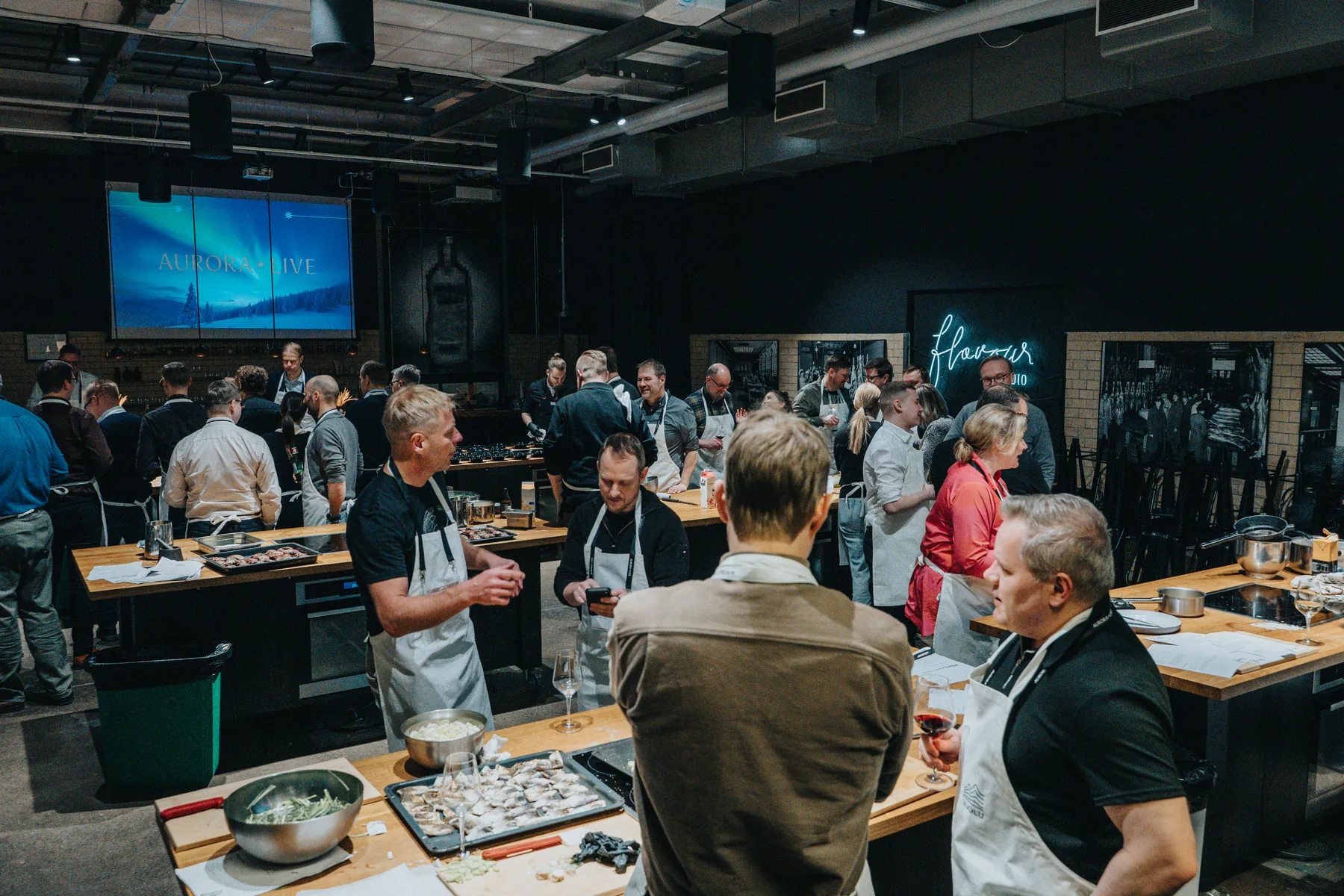 A team cooking at a kick-off event.